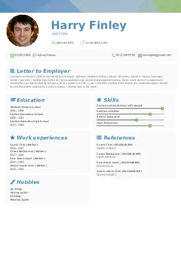 Waiter resume example